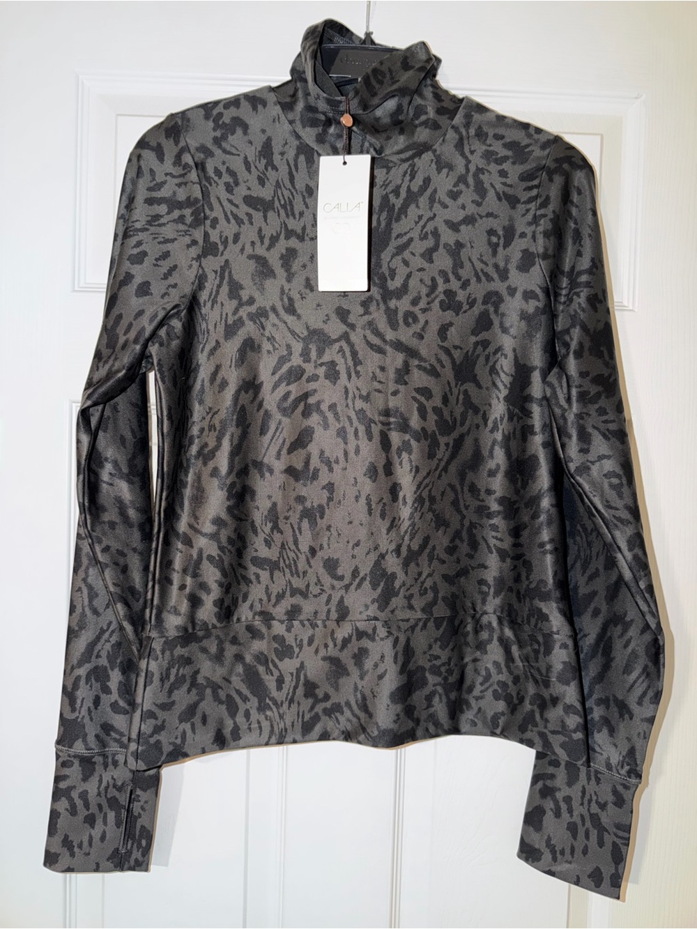 Calia by Carrie Underwood Women's Black Animal Print Mock Neck Top